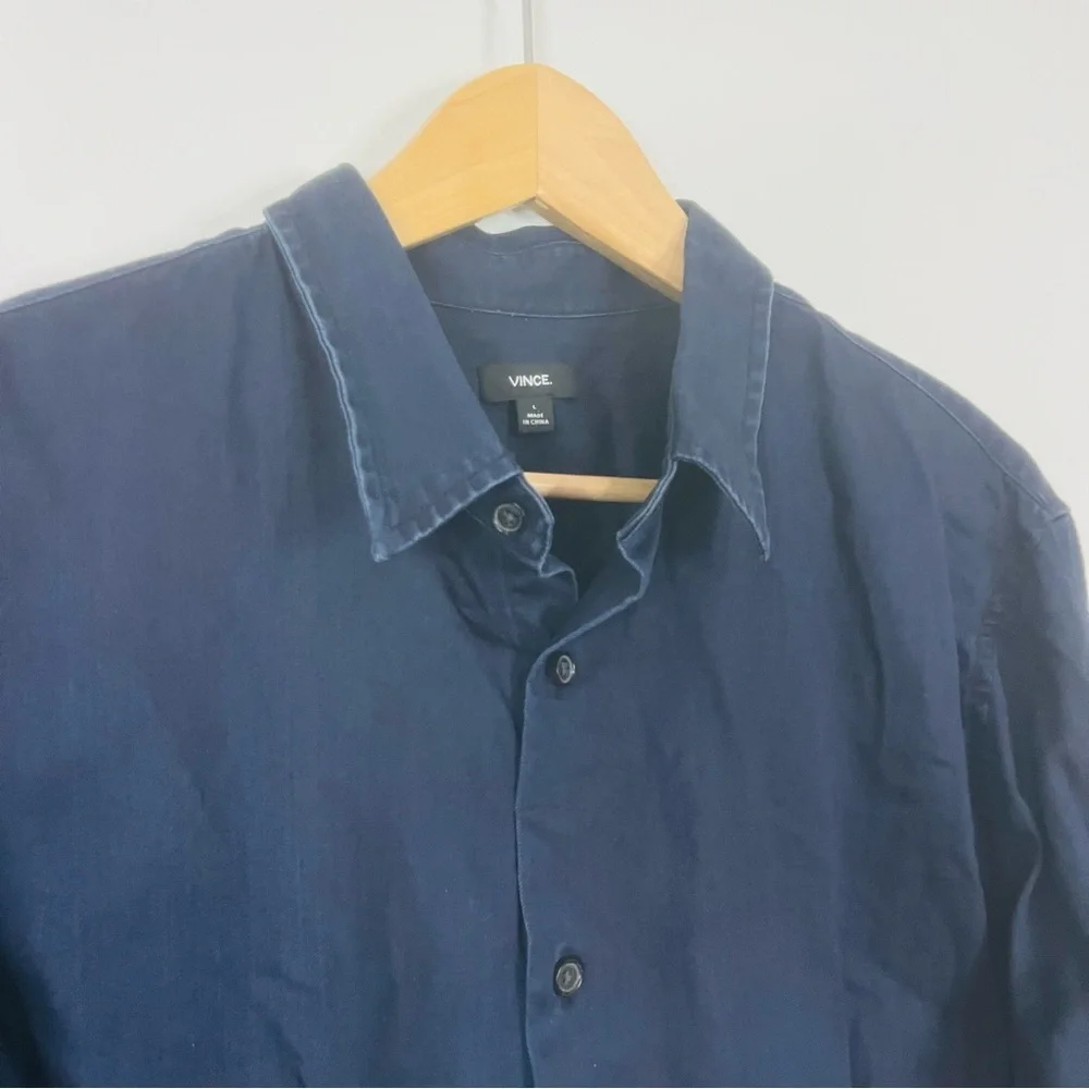 Vince Navy Soft Cotton Classic Button Up Shirt Large